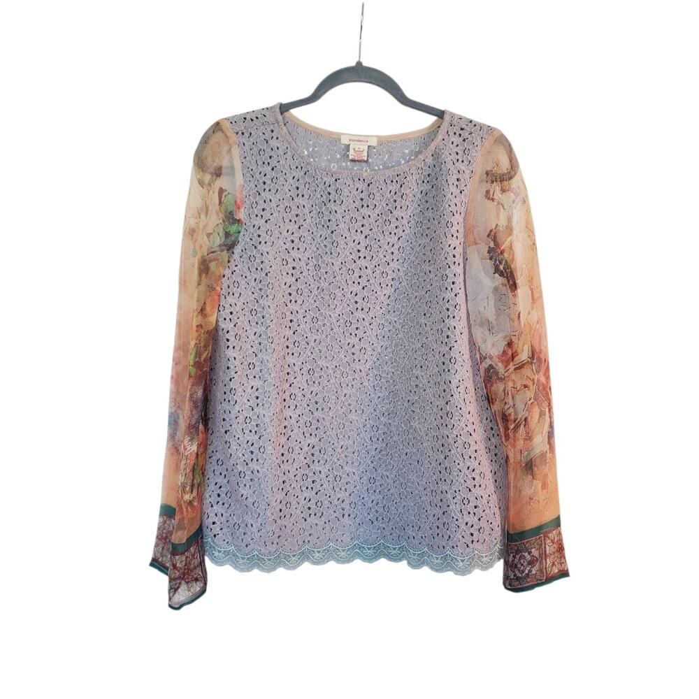 Sundance Art Nouveau Silk Sleeve Gray Crochet Floral Blouse, Women's Size Small